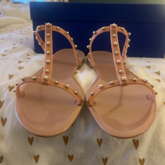 Stuart Weitzman Pearl and Gem Studded Jelly Flat Sandals - Nude - Picture 6 of 7